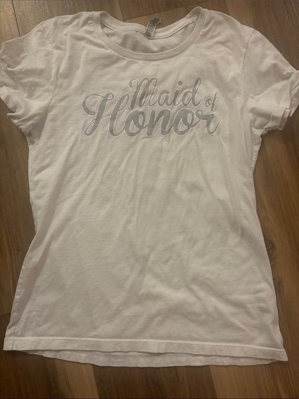 Alstyle White Tee with Silver 'Maid of Honor' Script